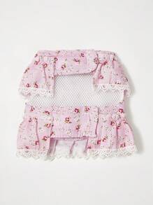 PETSIN Arnês Elegante de Princesa Estilo Dupla Camada com Design de Flor Franzida em Tom Lilás, Adequado para Primavera/Verão, Com Guia Acoplada - Multicolorido - Visão 7
