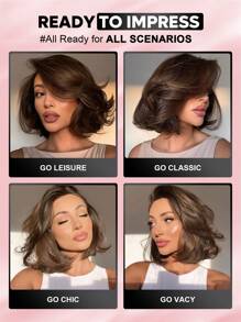 ALL READY WIG Wear Go 无胶鲍勃假发，100% 雷米真人发质，夏季短款鲍勃假发，预造型分层剪裁，4x4 预剪蕾丝，预拔发际线，预漂白，全效假发，180% 密度，4# 巧克力棕色头发，优雅别致的女老板造型