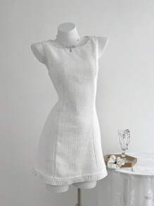 Women's Sleeveless Sequin Decor Pleated Hem Elegant Dress, Summer - White - View 1