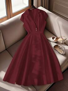SHEIN Clasi Đầm tay lửng màu trơn đơn giản đi làm giản dị dành cho nữ - Màu Đỏ Sâu - Xem 1