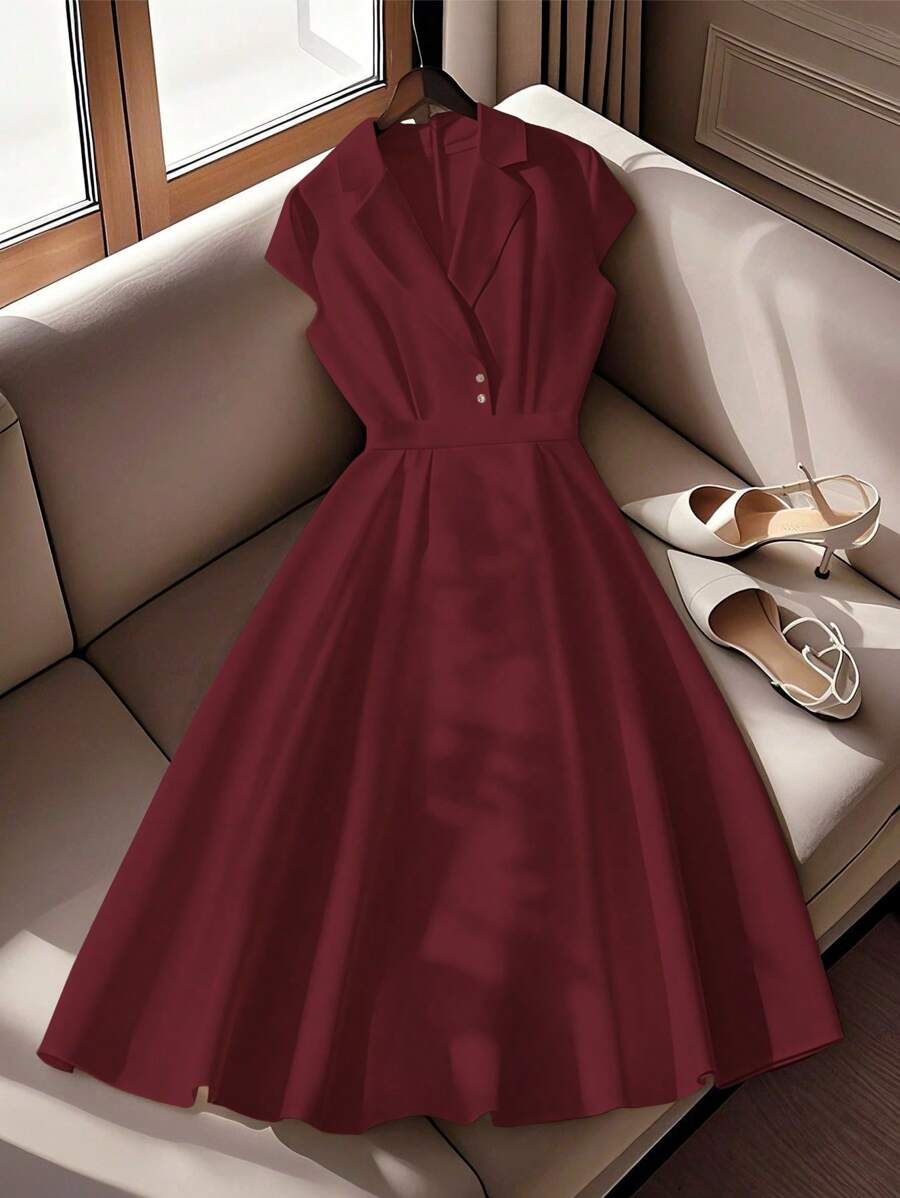 SHEIN Clasi Đầm tay lửng màu trơn đơn giản đi làm giản dị dành cho nữ - Màu Đỏ Sâu - Xem 1