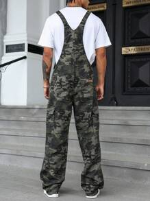 Manfinity Homme 男士休闲街头迷彩印花字母贴片斜口袋牛仔背带裤 - 彩色 - 查看 2