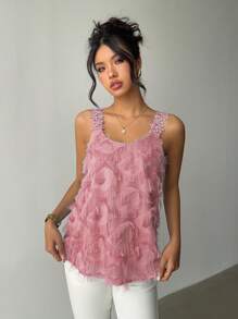 Rafferiza Top senza maniche casual ed elegante da donna in colore tinta unita, con fiori in pizzo e inserti in tessuto strutturato