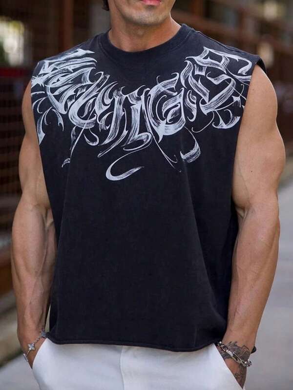 Sport MetroGents Camiseta de tirantes informal de verano para hombres con estampado de letras deportivas