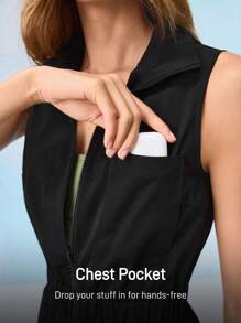 In My Nature 女式纯色前拉链无袖户外徒步连衣裙 - 黑色 - 查看 5