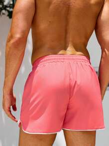 Surfspeed 男士撞色边饰休闲沙滩短裤，夏威夷男士沙滩装男士泳裤沙滩装 - 西瓜粉 - 查看 2