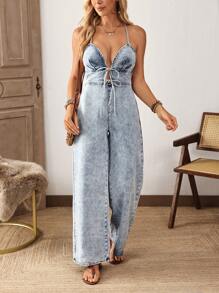 Breezaya Peto de mezclilla y mono de mujer, moda adecuada para el verano - Azul - Ver 4