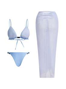 Swim Oasis 女士纯色比基尼套装和裙子，适合海滩度假