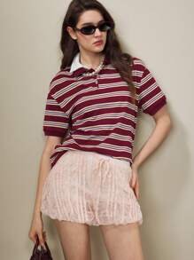 SHEIN Unity Shorts sólidos de color rosa con fruncidos para mujer, ropa de moda para el verano - Rosa - Ver 6
