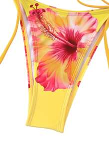 Swim Oasis 3 件套女士夏季海滩度假休闲风格 3D 花卉印花比基尼套装，带网眼扭纹海滨连衣裙，波西米亚风格泳装 - 黃色 - 查看 8