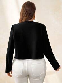 SHEIN Clasi SHEIN Clasi Plus Size Solid Open Front Crop  Jacket Clothes