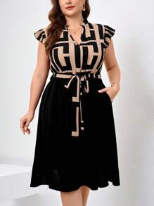 Chikora 大码女式纯色印花拼接简约日常连衣裙，适合夏季 - 彩色 - 查看 3