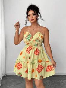 Elenzga Plus Size Spaghetti Strap Holiday Sundress - Multicolor - View 4