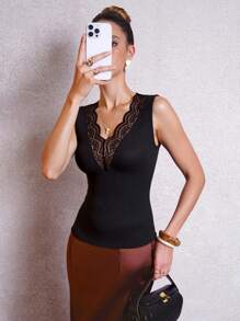 SHEIN Clasi Contrast Lace Tank Top