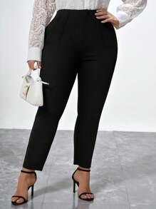 Chikora Plus Solid High Waist Suit Pants - Black - View 1