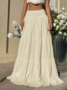 MainGRL Women's Apricot Casual Ruffle Hem A-Line Skirt, Summer - Apricot - View 3