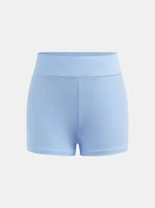 2pcs/Set Tween Girl Slim Fit Casual Round Neck Tank Top And Cycling Shorts Outfit - Baby Blue - View 10