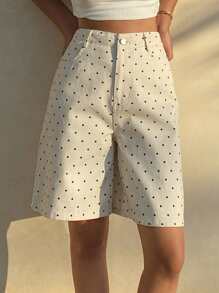Livesso New Loose Casual Summer Beach Wear Polka Dot Women Denim Shorts - White - View 2
