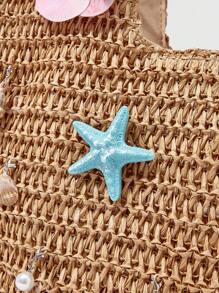 ROMWE Fairycore 1件花朵、贝壳和海星图案夏季新款沙滩包、手工草编托特包、大容量单肩包（配件需DIY组装） - 彩色 - 查看 4