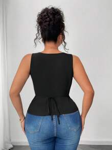 Elenzga Camiseta de tirantes de talla grande para mujer con cuello cuadrado, abotonadura frontal, parches y encaje, bajo asimétrico, ideal para uso casual y diario en verano