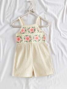 SHEIN Vintaside Kids Bộ đồ liền thân dây đeo phong cách nghỉ mát thường ngày cho bé gái mùa hè 2025 - Màu Khaki - Xem 1