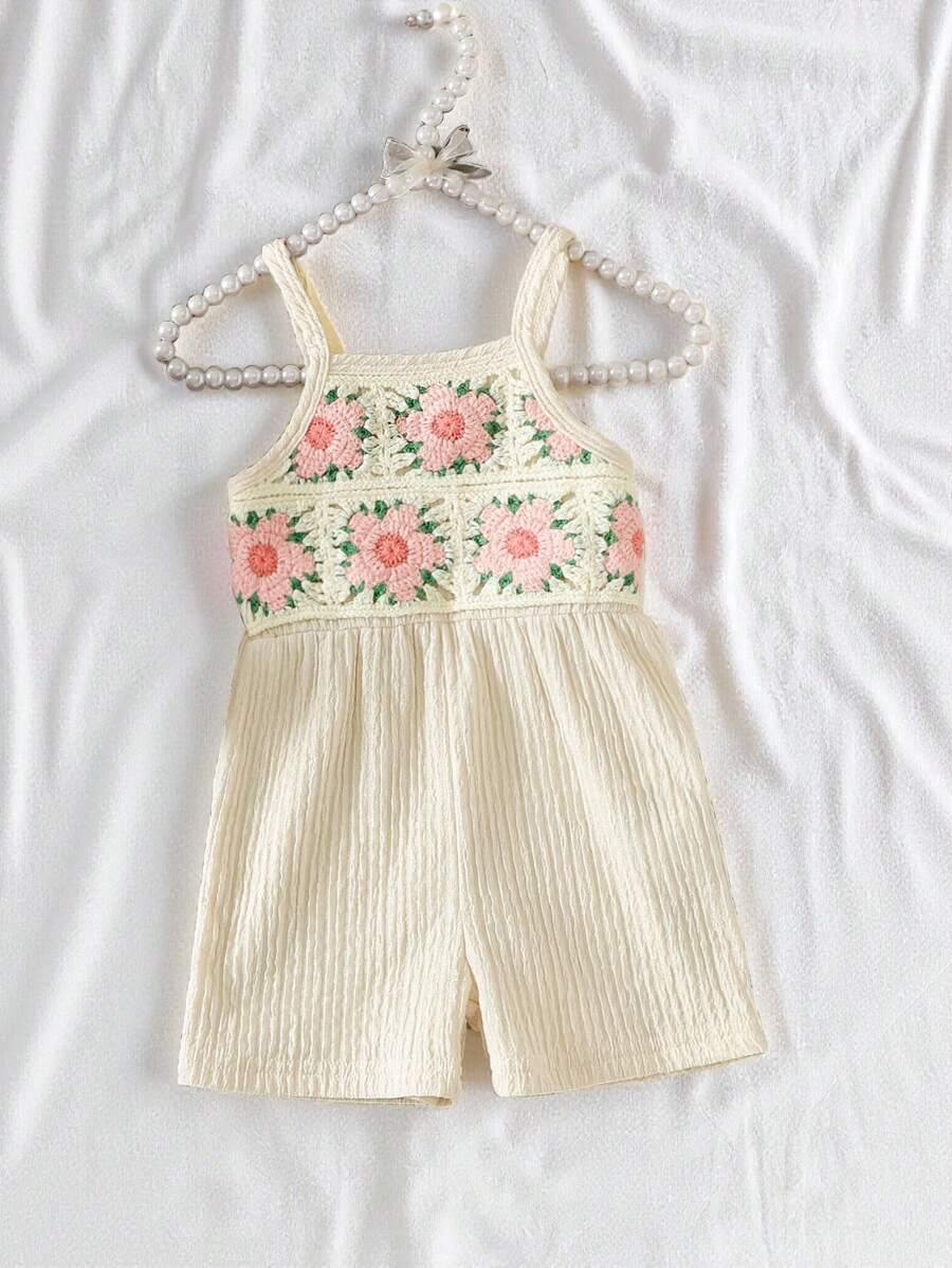 SHEIN Vintaside Kids Bộ đồ liền thân dây đeo phong cách nghỉ mát thường ngày cho bé gái mùa hè 2025 - Màu Khaki - Xem 1