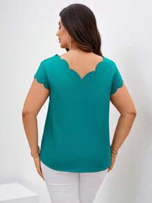 Chikora Plus Size Solid Color Shirt With Scalloped Edges - Green - View 2