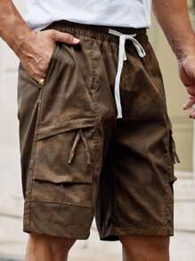 Manfinity VCAY Men's Loose Casual Multi-Pocket Cargo Shorts With Waist Tie - Multicolor - View 4