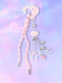 ROMWE Kawaii 1pc Adorable & Fashionable Pink Acrylic Heart, Musical Note, Strawberry, Gradient Braided Rope DIY Keychain, Suitable For Women/Girls As Daily Accessory Or Holiday Gift - Pink - View 3