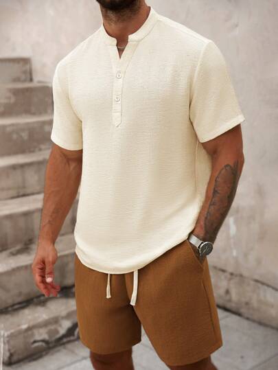 Manfinity Homme 2pcs/Set Men's Casual Solid Color Pullover Shirts & Shorts Summer Outfits For Men, Men 2 Pieces Set, Men Summer Outfits, Vacation