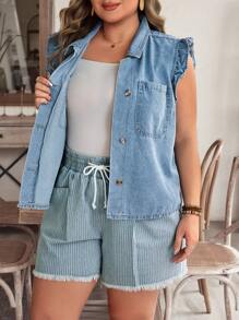 EMERY ROSE Veste en jean décontractée grande taille, printemps/été - Jean bleu - Voir 7