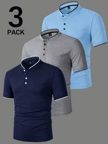 Calvornis 3pcs Pack Casual Simple Men's Polo Shirts, Suitable For Commuting And Daily Wear Men Casual Tops Polo Shirts For Men, Formal, Ceremony - Multicolor - View 6