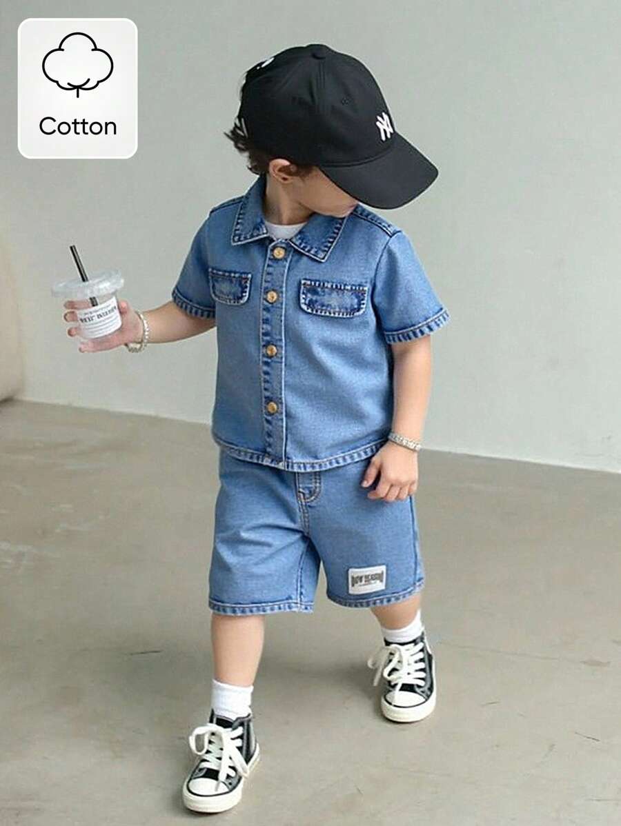 Young Boys Denim Two Pieces Outfits - Light Wash - View 1