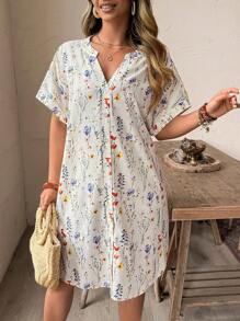 EMERY ROSE Váy tay ngắn họa tiết thực vật cỡ lớn - Nhiều màu - Xem 3