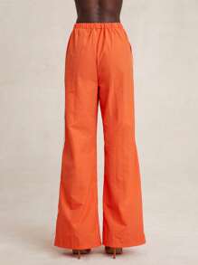 NYA SZN Pant Two Toned Striped Drawstring Sport Summer Pants Casual Workout Yoga Gym Fitness Travel Vacation Airport Statement Festival Carnival Outfits For Women - Orange - View 2