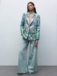 Maija Áo khoác Blazer in kỹ thuật số màu xanh, dáng suông, phong cách công sở, du lịch cho nữ vào mùa thu/đông - Nhiều màu - Xem 6