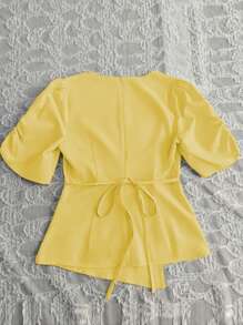 Franclia 优雅女士圆领不对称设计衬衫 - 黃色 - 查看 2