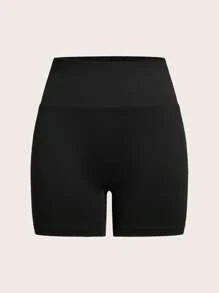 SHEIN EZwear Set de 4 piezas Leggins cortos de punto casuales negros para mujer, de verano