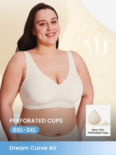 LUVLETTE Plus Dream Curve Air Wireless Seamless Breathable Plunge White Airy Sticky Basic SizeFreedom Bra Comortable Must-Haves Also Suitable For Teen Girl & Young & Kid
