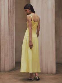 SHEIN Unity Vestido de mujer de un solo color con tirantes de espagueti y bajo retazado, de moda y versátil para primavera/verano - Amarillo - Ver 3