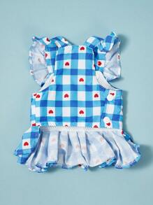 PETSIN Vestido ligero y transpirable con estampado de cuadros y corazones en estilo princesa para mascotas, de caliente en Europa y América