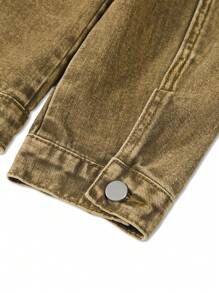 Manfinity Hypemode Men's Casual Fashion Street Style Zip-Up Long Sleeve Denim Jacket - Khaki - View 5