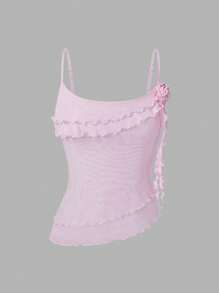 SHEIN PETITE Damen-Tank Top aus transparentem Netzstoff mit 3D-Quallen und ausgestellten Trägern