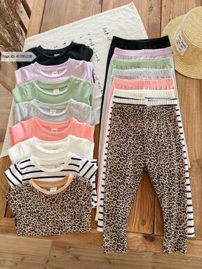 SHEIN 8pcs/Set Baby Girl Elastic Waist Casual Pants