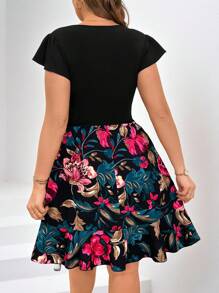 SHEIN Clasi 女士圓領花卉印花夏季拼接彩色連衣裙 - 彩色 - 查看 3