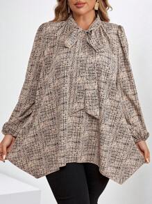 SHEIN Clasi Plus Size Fall Women Clothes Elegant Floral Print Asymmetric Hem Teacher  Fall Women Shirts  Long Sleeve Women Blouses
