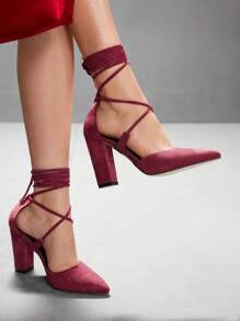 CUCCOO SZL Zapatos de tacón alto con diseño de cordones y puntera puntiaguda para mujer