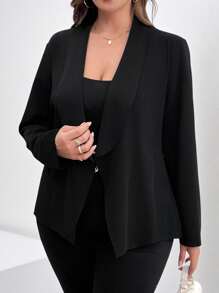 Chikora Plus Size Elegant Knit Work Blazer