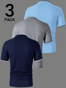 Calvornis 3pcs Pack Casual Simple Men's Polo Shirts, Suitable For Commuting And Daily Wear Men Casual Tops Polo Shirts For Men, Formal, Ceremony - Multicolor - View 2