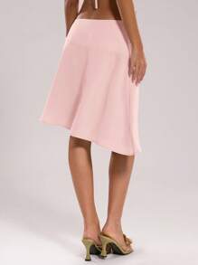 SHEIN BAE Váy hồng đính đá quý thanh lịch cho nữ, viền bất đối xứng, thích hợp cho mùa hè, du lịch, vui chơi trên bãi biển - Hồng - Xem 2